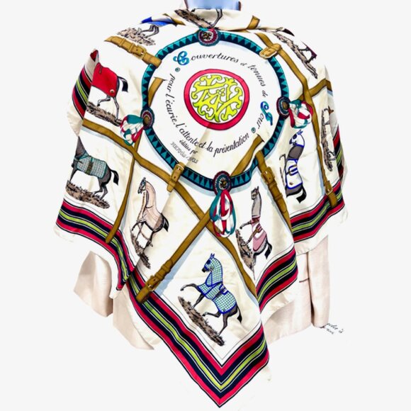 Hermes Accessories - Editees Par Tour HERMES PARIS silk scarf 35"  Ivery beige red   horses  ( 74)